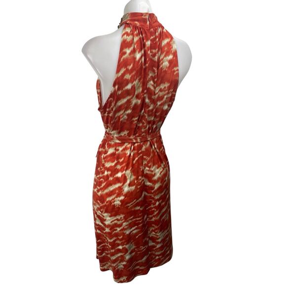 Michael Kors Coral Tie Dye Sleeveless Halter Beaded Fit & Flare Midi Dress Sz M - Picture 2 of 5